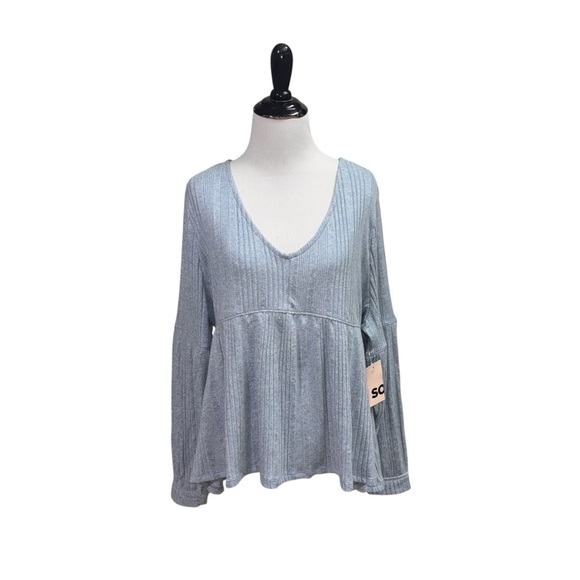 SO Sonoma Goods for Life Women's Knit Top Junior Size Large NWT Baby Blue V-Neck - Picture 2 of 9
